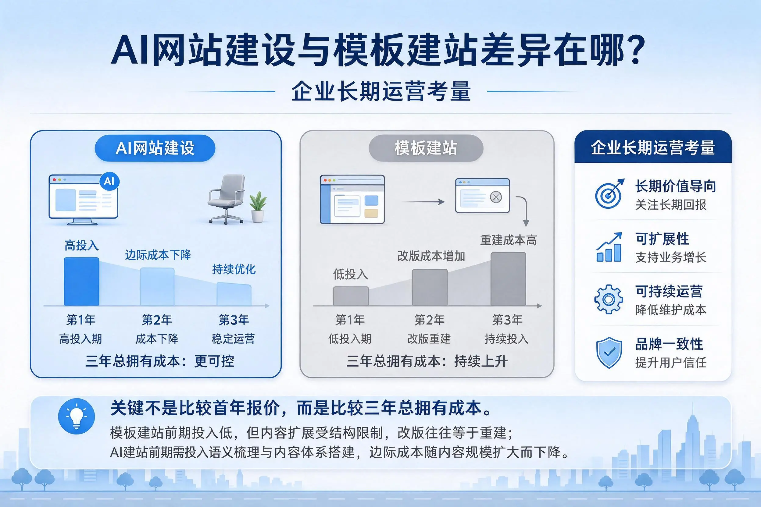 AI网站建设与模板建站差异在哪?吐鲁番企业长期运营考量